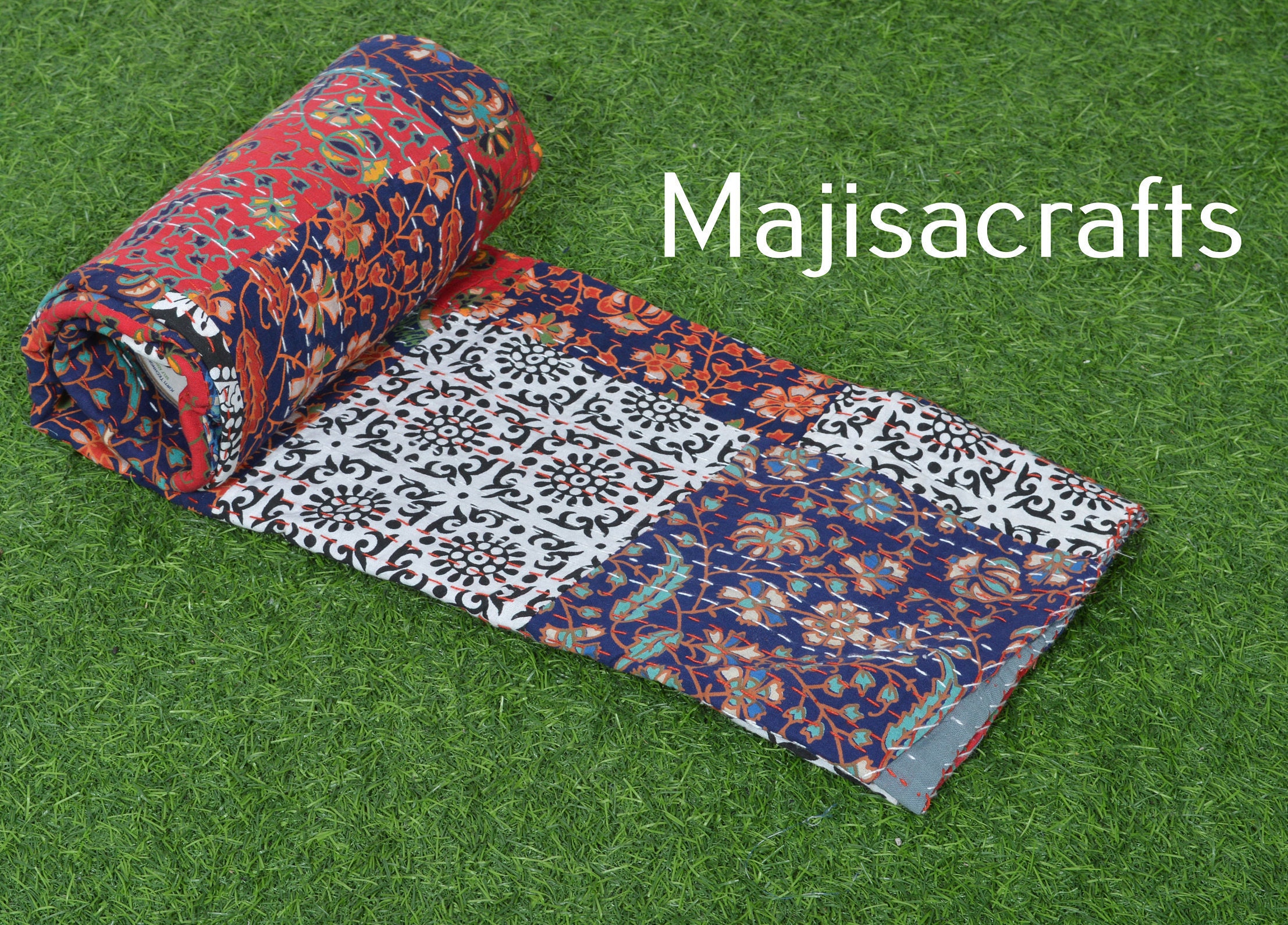 Indian Cotton Kantha Quilt Bedding Throw Sofa Coverlet Etsy UK