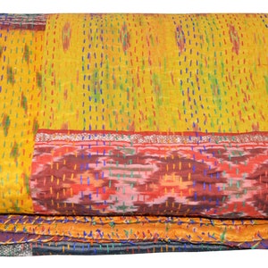 Indian Handmade Kantha Quilt Patola Silk Multi Patchwork Cotton Bedspread Vintage Bedsheet Bedding Throw  assorted patches and design