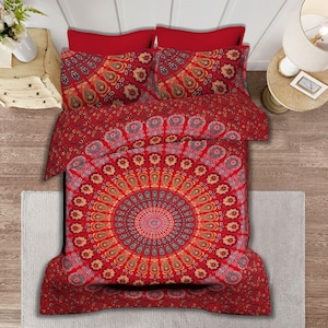 Mandala Duvet Cover Set Luxury Zipper Lock Handmade Cotton Bedding Set with Pillow Covers Mandala Blanket Boho Style Donna Duvet Cover Throw