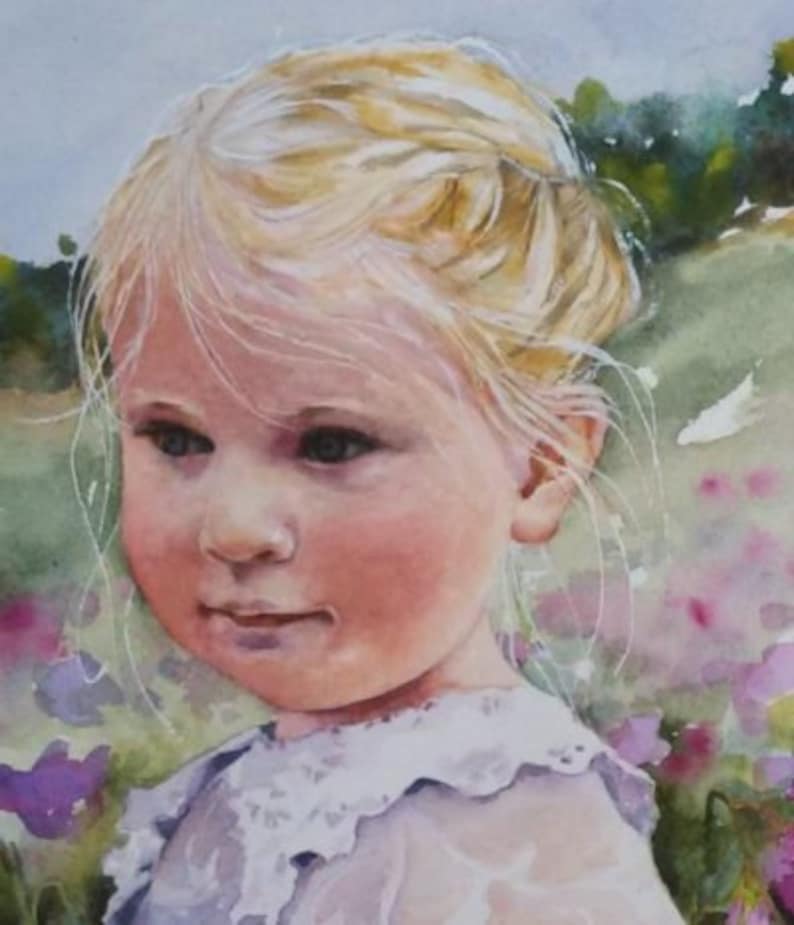 mother gift for new parents custom kid and infant portrait original watercolor portrait father,birthday,christening and baptism gift