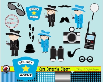 Detective Clipart: Private Investigator Graphics, Crime Scene (Digital Download)