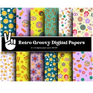 Retro 70s Digital Paper Pack: Groovy Backgrounds (Digital Download)