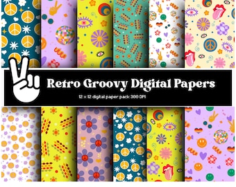 Retro jaren 70 digitaal papierpakket: groovy achtergronden (digitale download)