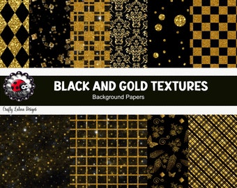 Black and Gold Texture Digital Papers, Background papers, Printable Black and Gold Scrapbook Paper, Pattern Digital Paper, Instant Download