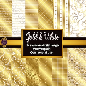 Gold & White Digital Papers, Seamless Gold Textures, Gold Background, Instant Download, Printable Papers, Glam gold papers, Commercial Use