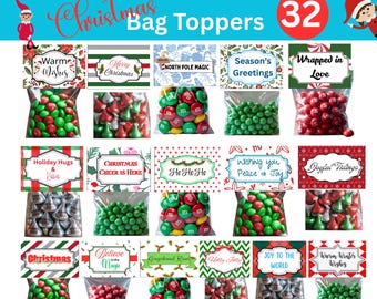 32 Christmas Treat Bag Toppers: Printable Goody Bag Decorations (Digital Download)