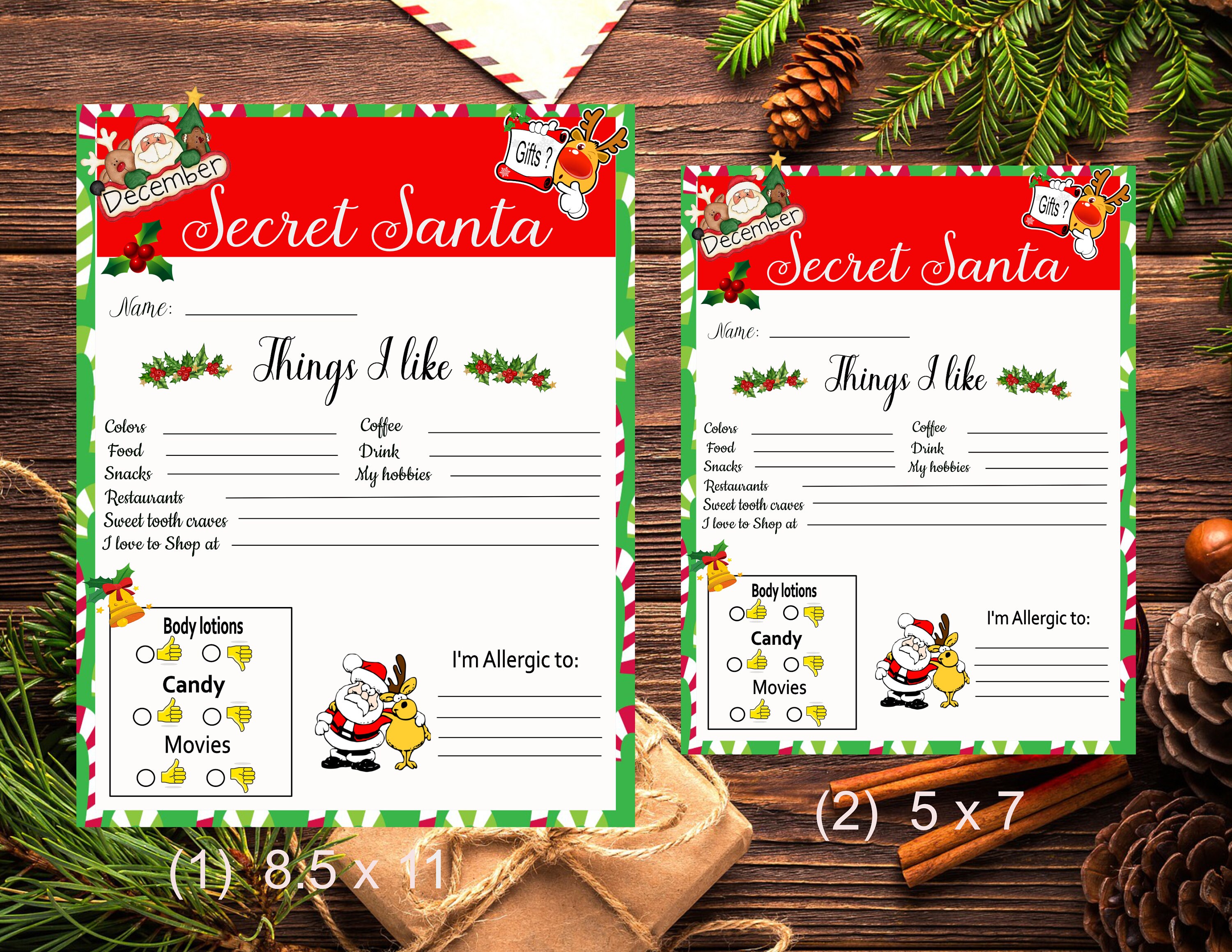 Secret Santa Printable Questionnaire 8.5 X 11 Printable PDF JPEG ...