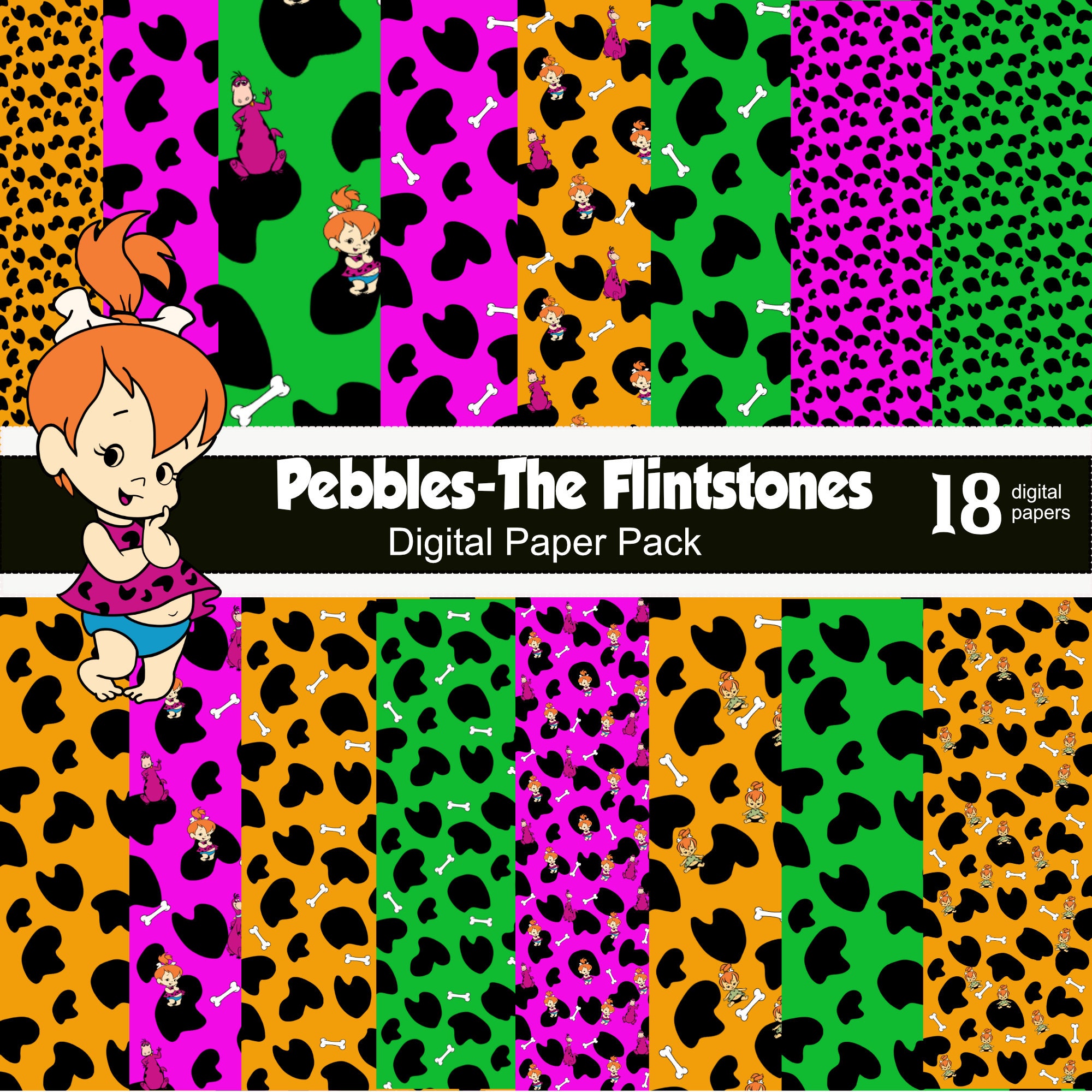 The Flintstones Pebbles Digital Paper Flintstones Paper Pack Etsy Canada