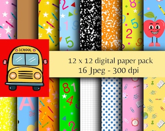 Back to School Digital Papers, printable pattern, instant download, class background, teachers graphics, education
