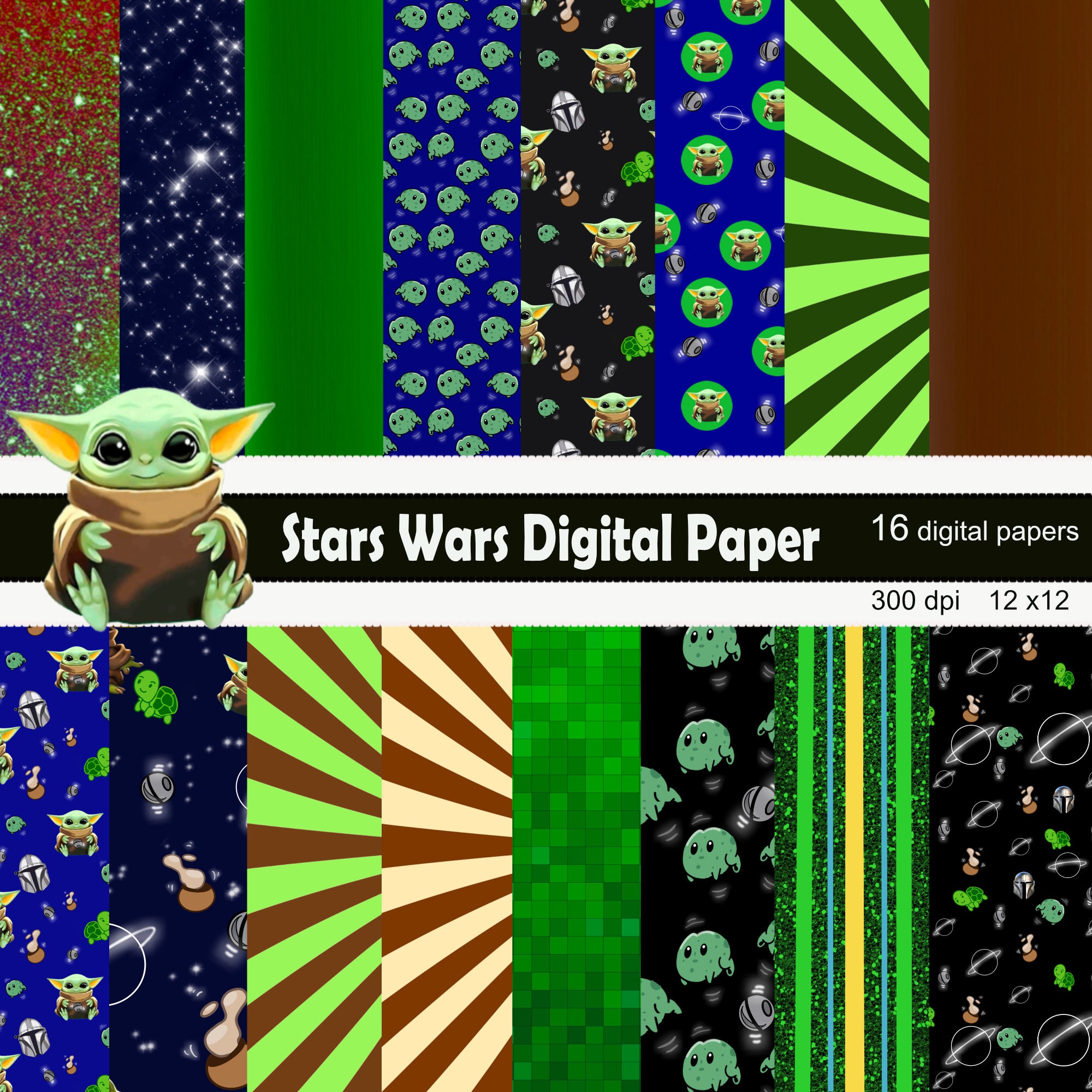 Star Wars Digital Paper, Baby Yoda Paper Pack, Mandalorian Digital Papers, the Baby Yoda Paper