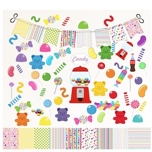 Candy Clipart: Lollipop, Gumball & Sweet Scrapbook Papers (Digital Download)