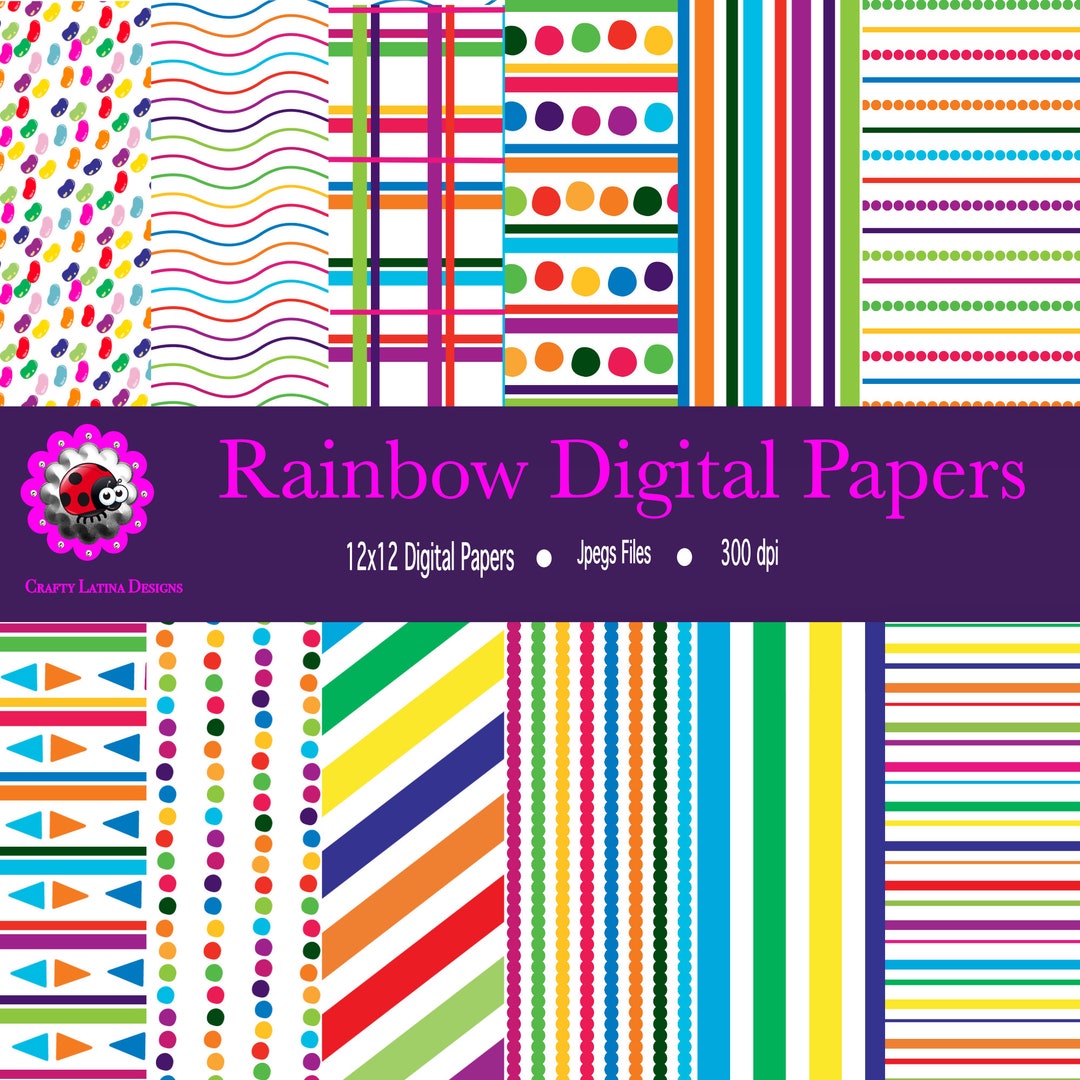 Rainbow Digital Papers Rainbow Scrapbooking Paper Pack Striped Polka