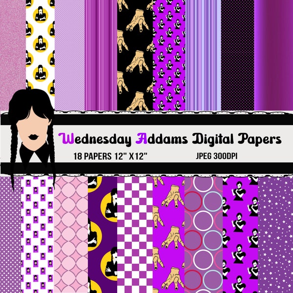 Wednesday Addams inspired digital papers, Wednesday Addams Papers, Halloween, Addams Family, Wednesday Pattern, Merlina Addams Party Paper