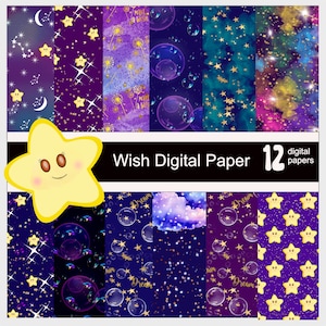 Wish digital paper pack, Wish upon a star digital kit, wish dream digital papers, instant download, wish printable papers.