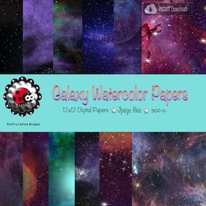 Watercolor Galaxy Digital Papers, Night Sky Background Paper, carta da ritaglio texture acquerello, download istantaneo, kit di carta di sfondo