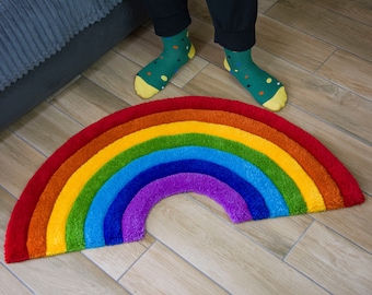 Handgemaakt regenboogtapijt, handgetuft tapijt, kleurrijk huisdecor, verjaardagscadeau, regenboogvormig tapijt, woondecoratie regenboog