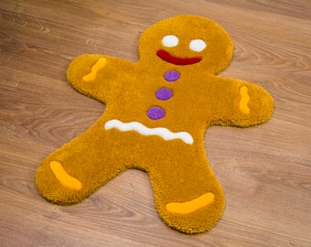 Getuft Gingerbread Man-kleed - Handgemaakt getuft tapijt, vloerkleed, housewarmingcadeau, leuk tapijt, kerstdecor, woondecoratie