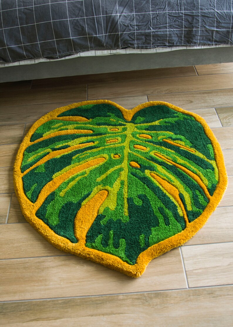 Handmade Tufted Rug - Monstera Deliciosa Leaf Rug, Houseplant Inspired ...