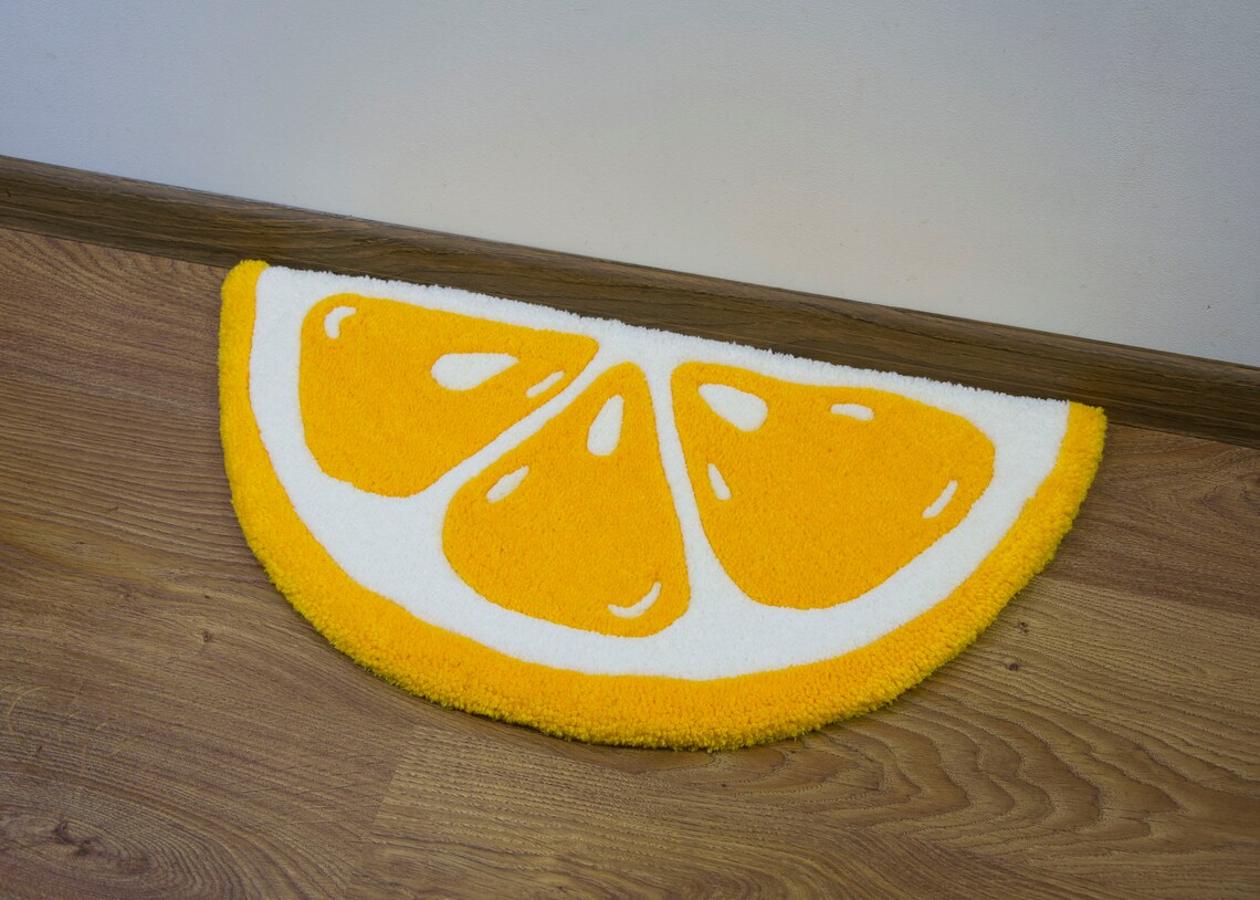 Handmade Lemon Rug, Hand Tufted Rug, Lemon Slice Rug, Small Rug