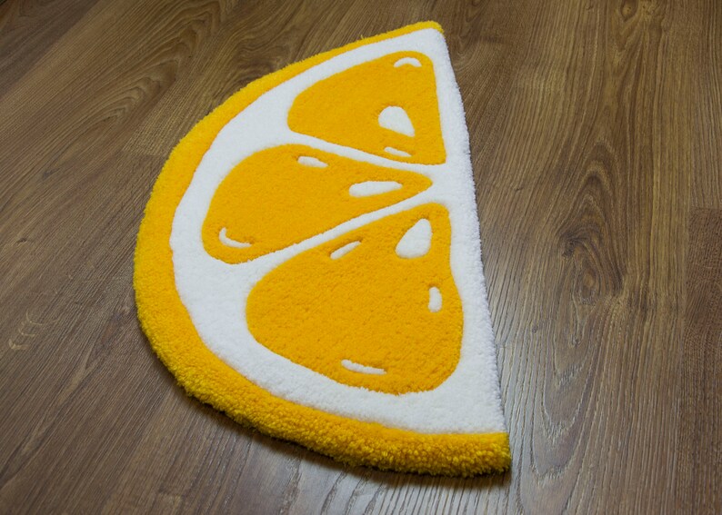 Handmade Lemon Rug, Hand Tufted Rug, Lemon Slice Rug, Small Rug