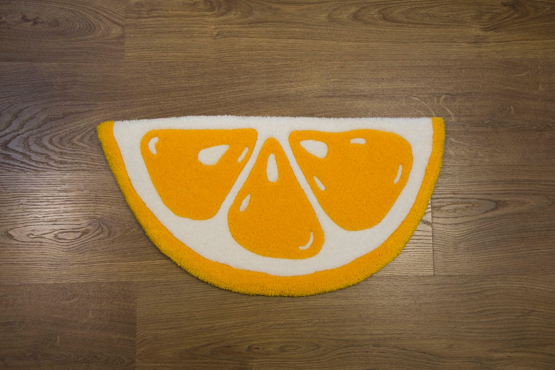 Handmade Lemon Rug, Hand Tufted Rug, Lemon Slice Rug, Small Rug