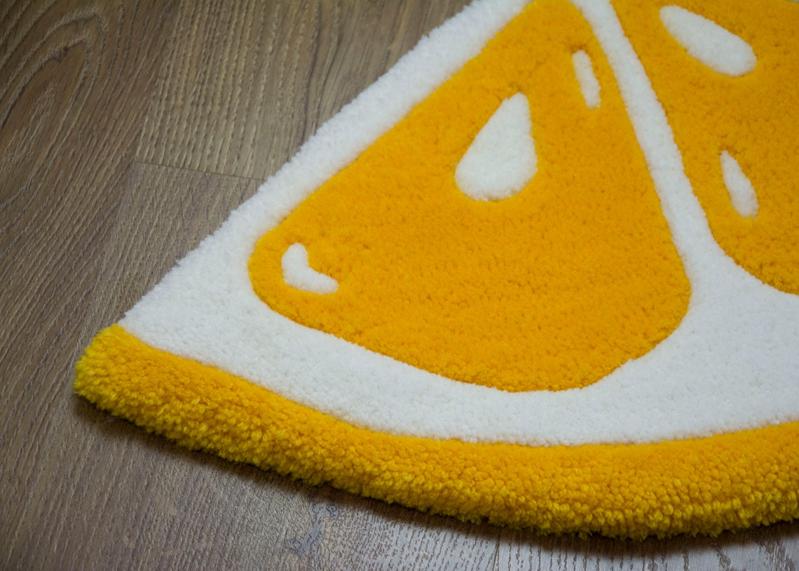 Handmade Lemon Rug, Hand Tufted Rug, Lemon Slice Rug, Small Rug
