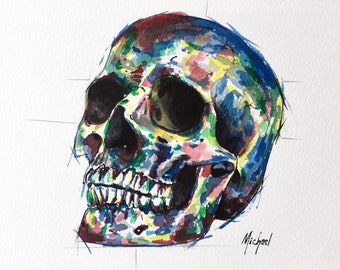 Skull 2 - Original watercolour painting with 12" x 12" pure white mount