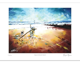 Dogs on Exmouth Beach. Limited Edition, Signed Giclée Fine Art Print from my Original Oil Painting
