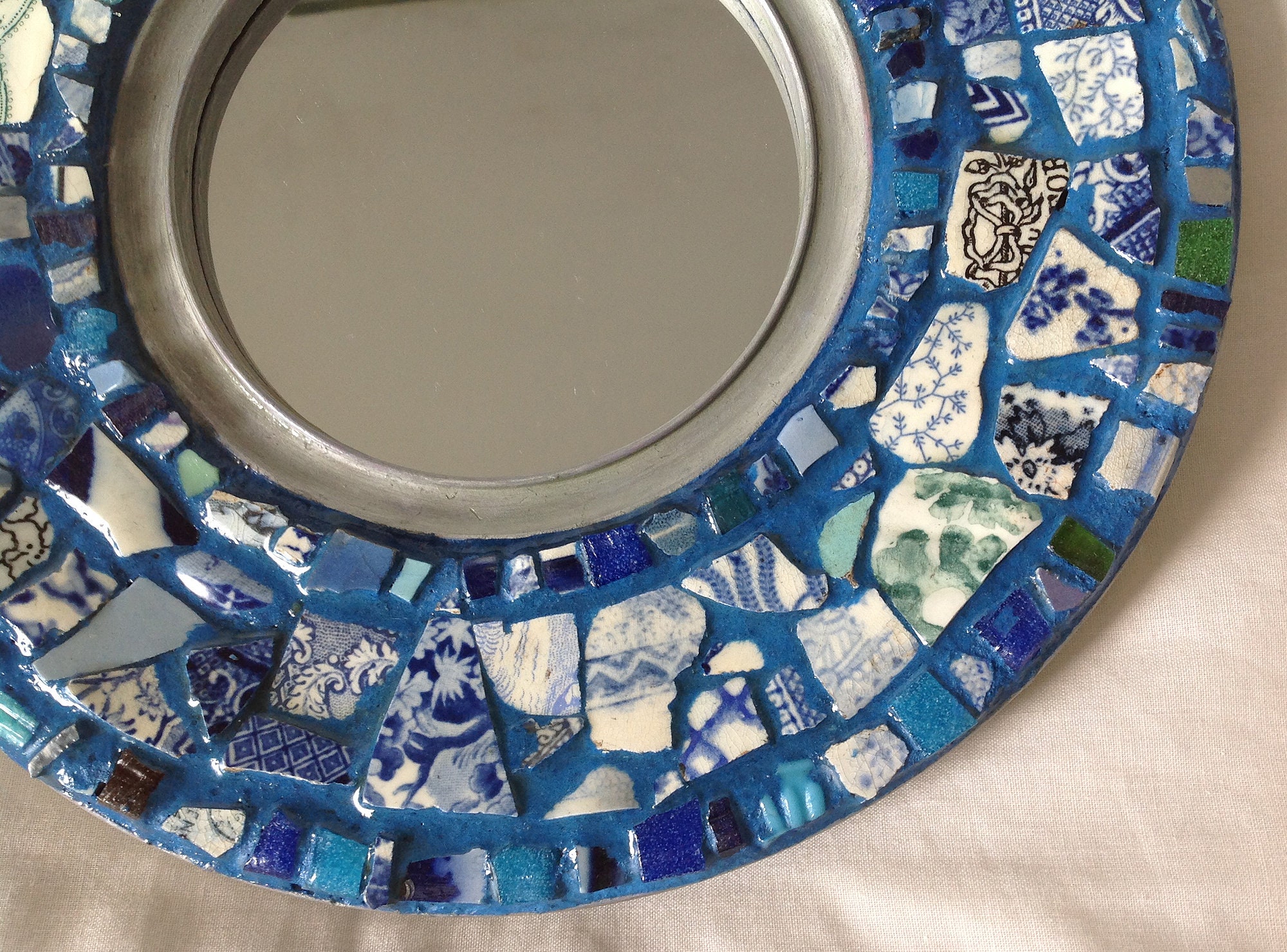 Round blue mosaic wall mirror Etsy