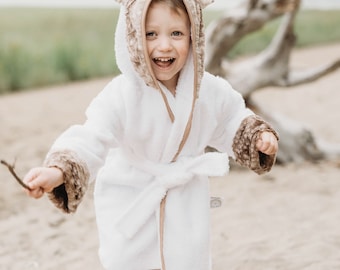 BILLY Marroon - Bathrobe with hood, quality terrycloth with printed cotton and a waist belt