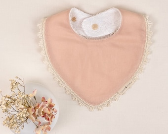 BIB bandana style Cotton / Linen and Bamboo Ratine - Pale pink