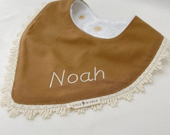 Bib bandana with Garnish - Caramel- With FIRST NAME Embroidered