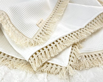 WAFFLE Baby Blanket 100% cotton and double gauze - White