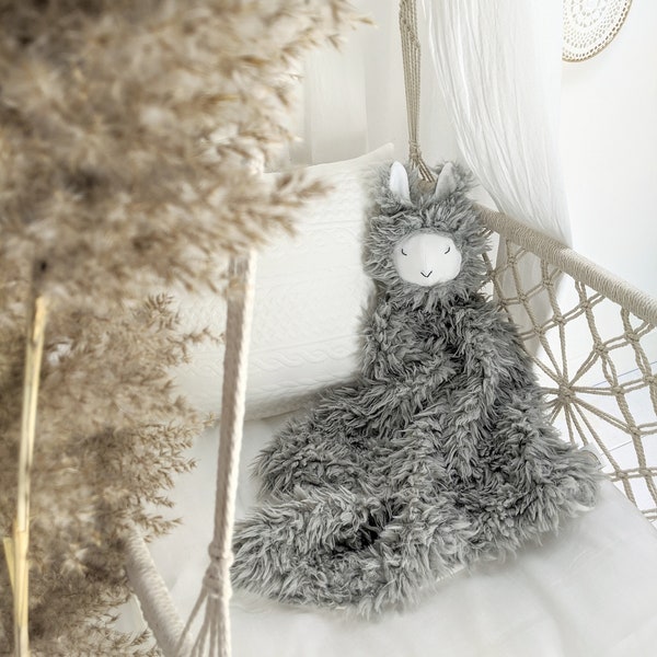 Mini Charlie with Lama head Blanket - GREY