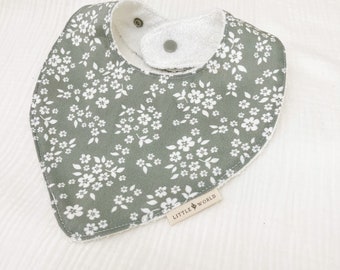 BIB bandana style Sage green floral cotton and Bamboo Ratine - Jade