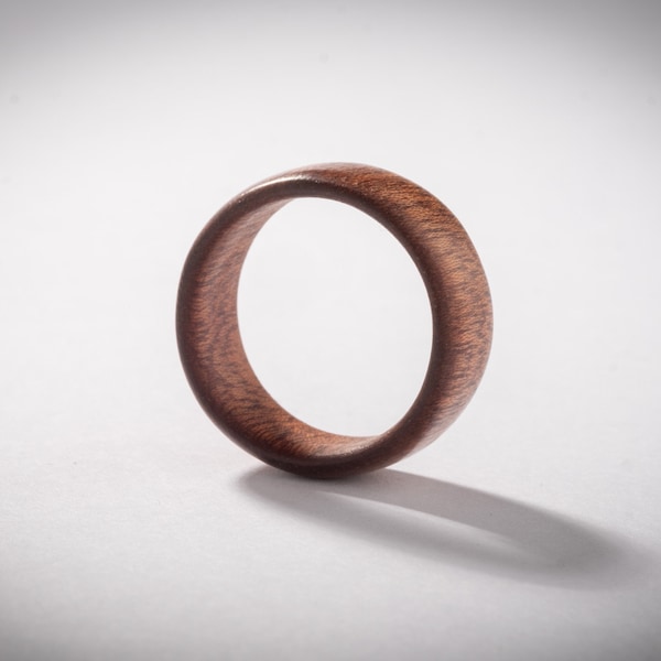 Minimalist wooden band ring from mahogany wood