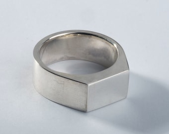 Minimalistische zilveren zegelring, sterling zilveren statement ring