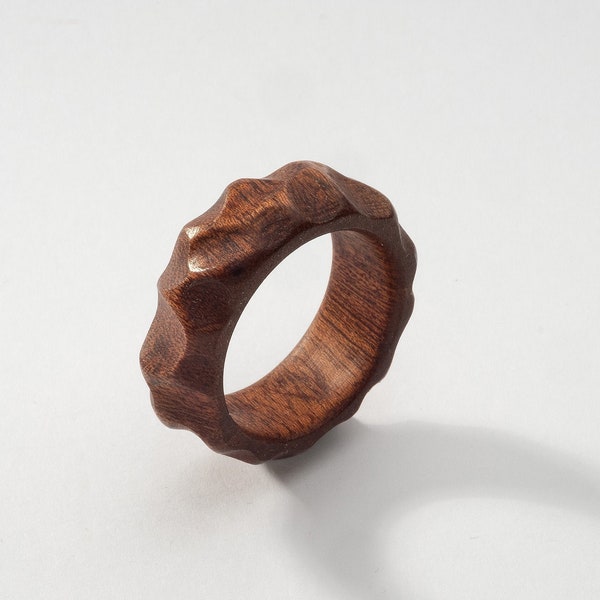 Minimalist, rustic wooden band ring from mahogany wood