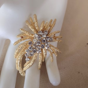 Vintage Abstract Gold Tone and Rhinestone Brooch