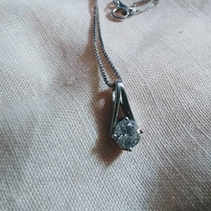 Vintage Sterling Chain with Clear Crystal Teardrop Pendant  IBB 925