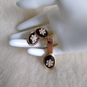 Vintage Rhinestone Black and Gold Tone Set of Cufflinks and Tie Clip