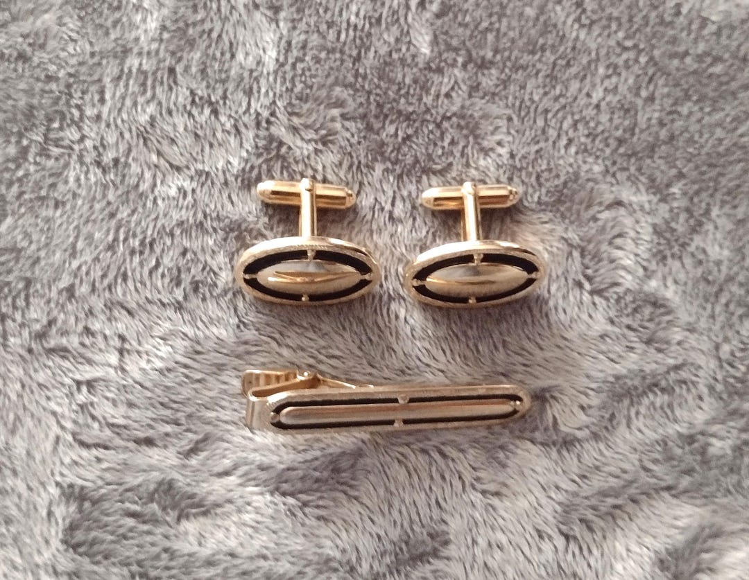 Boutons De Manchette Anson - Or Et Cabochon Noir - Occasion Homme