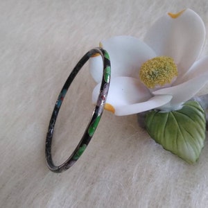 Vintage Dainty Black Floral Cloisonne Bangle Bracelet