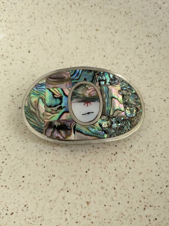 Vintage Alpaca and Abalone Shell Belt Buckle