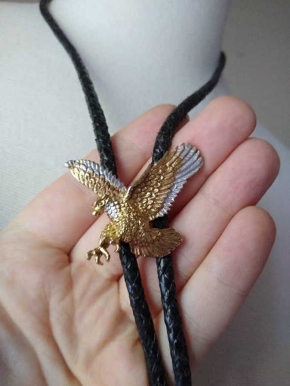 Vintage Gold and Silver Tone Soaring Eagle Bolo T… - image 5