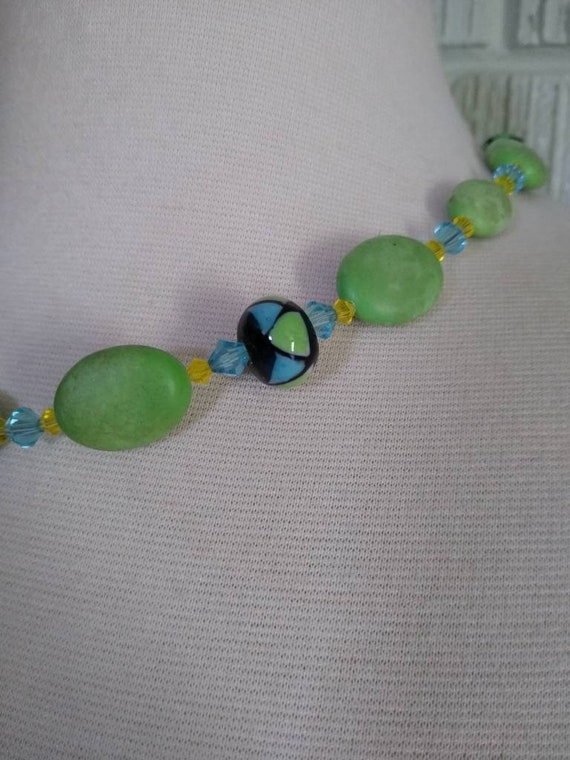 Vintage Blue and Green Beaded Neckalce with Match… - image 6