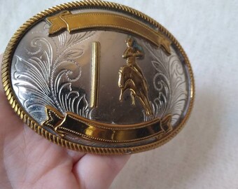 Vintage Justin Belt Co. Rodeo Scroll Nickel Silver and Brass  display picture 2