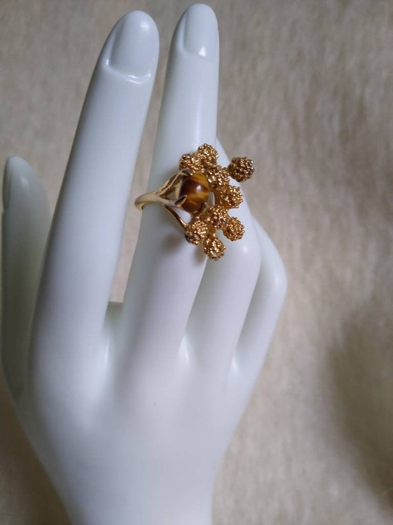 Vintage 18K HGE Gold Nugget and Tiger's Eye Ring … - image 1