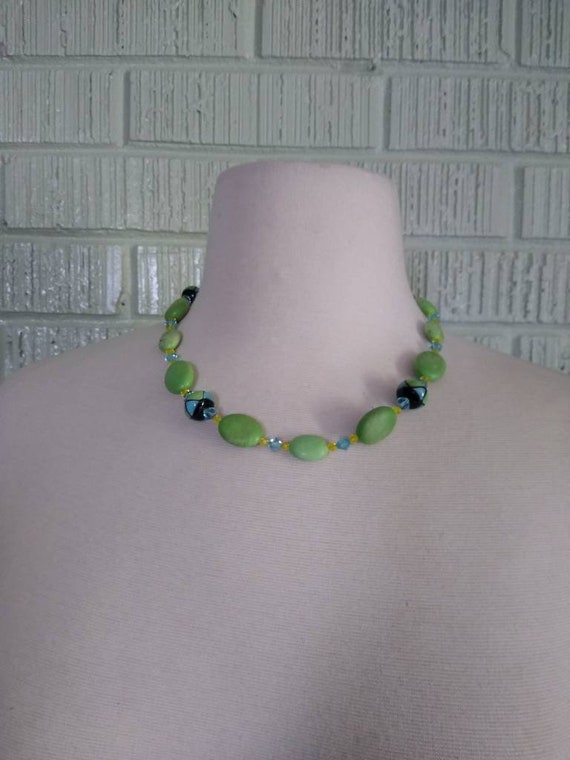 Vintage Blue and Green Beaded Neckalce with Match… - image 2