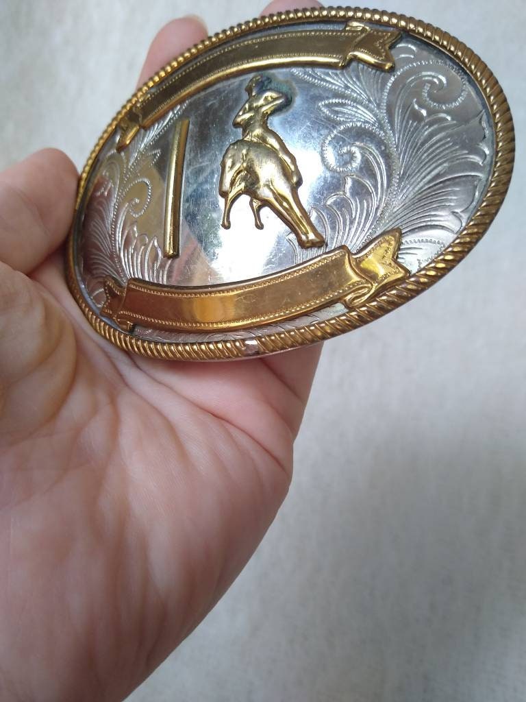 Vintage Justin Bronze Cast Belt Buckle with Rodeo Design il_fullxfull.2380618178_j5wm.jpg main image 2